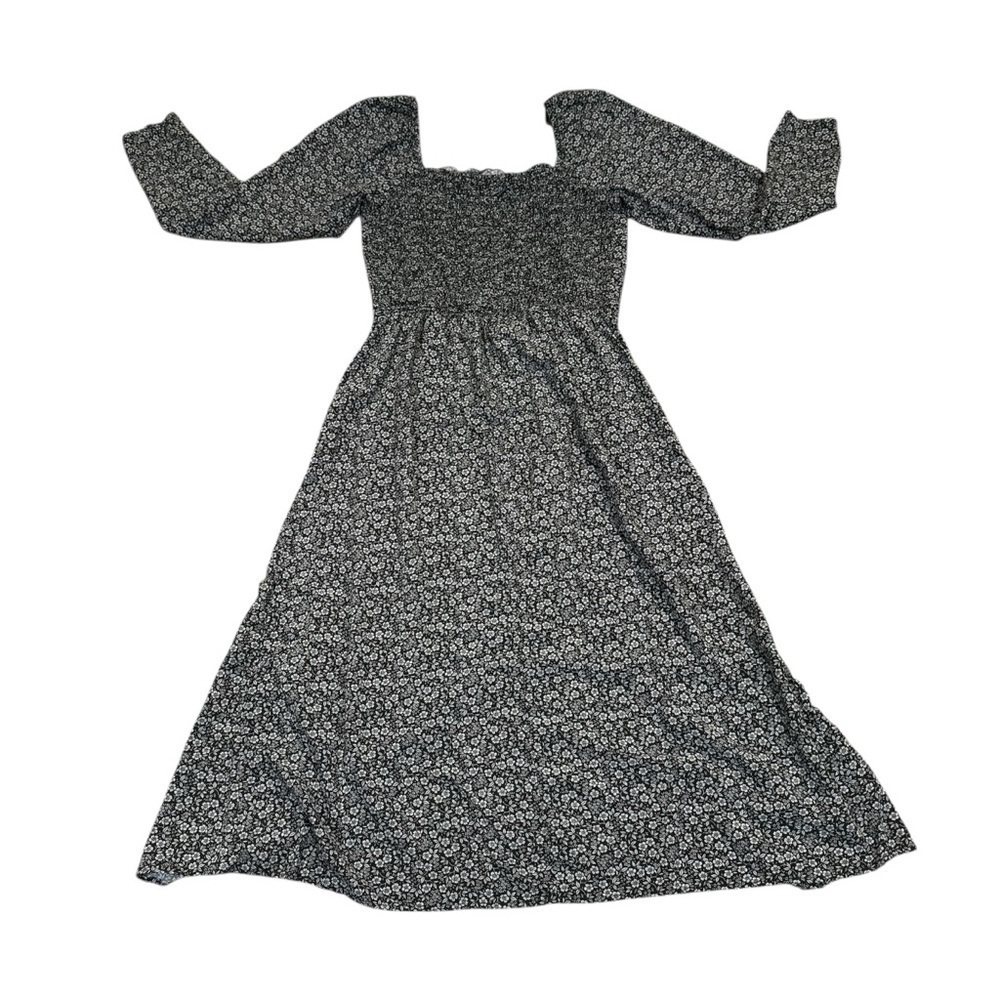 Mi Ami forest green & white long sleeved midi dress, off the shoulder, M.